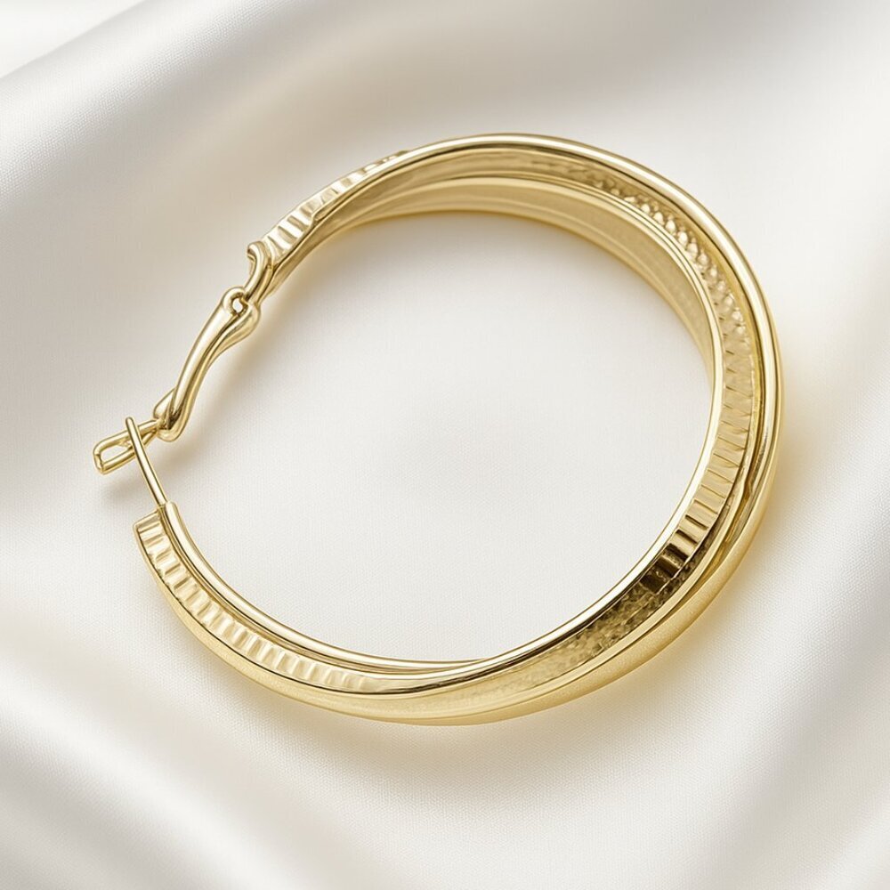 Polished Gold Ribbed Twist Hoop Earrings – Classic Textured Statement Jewelry